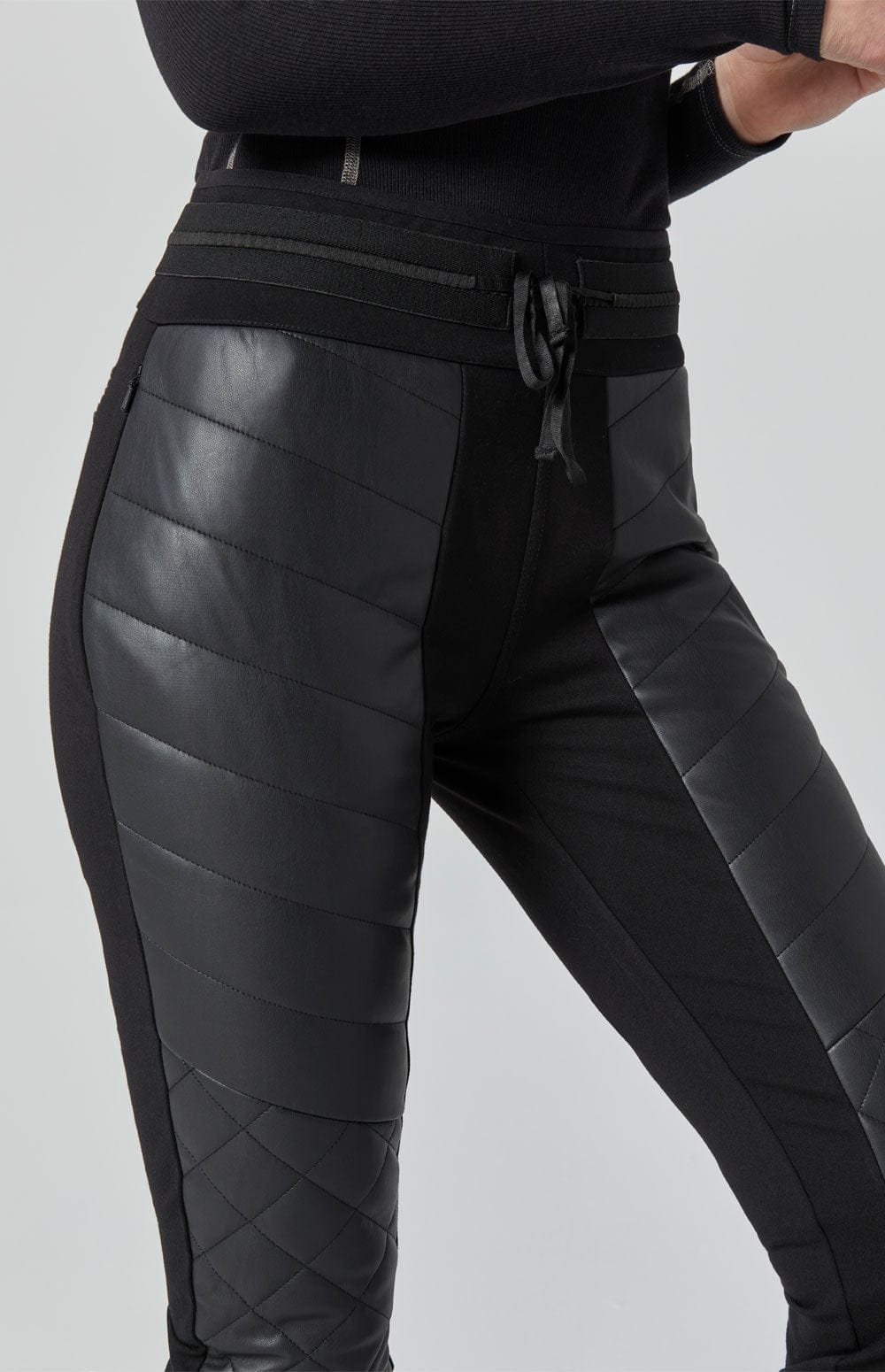 Vallon Jogger Pant by Alp N Rock, Women's Black Faux Leather Pant With Quilting and Drawstring Waist