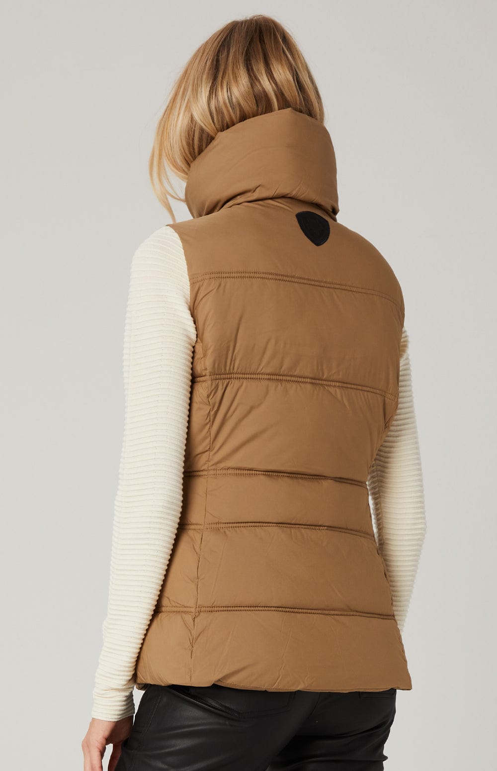 Arosa Puffer Vest by Alp N Rock, Women's Dark Khaki Puffer Vest With Stand Collar and Zip Pockets