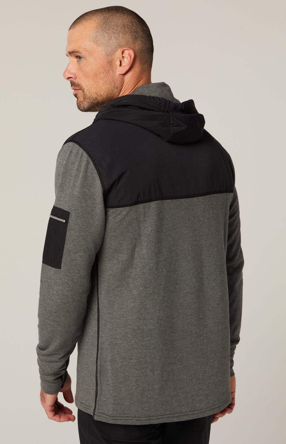 Rowan Hoodie by Alp N Rock, Men's Heather Grey Hoodie with Black Chest Panel and Arm Pocket