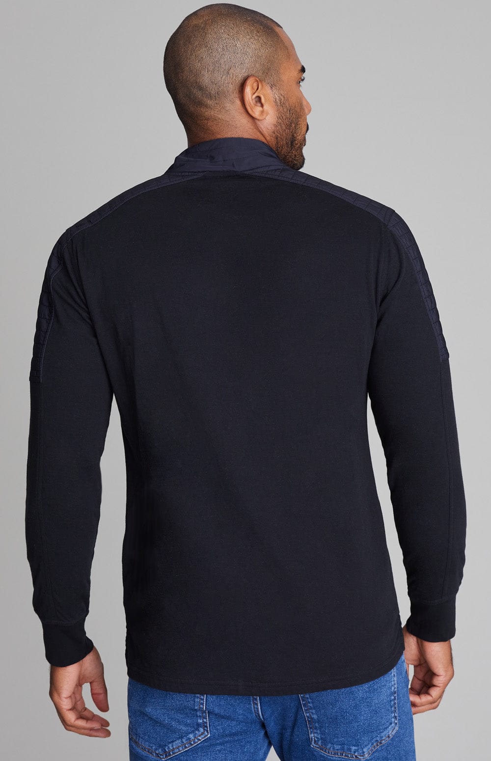 Mattias Men's Crew by Alp N Rock, Men's Black Shirt with Black Quilting on Shoulders and Black Chest Pocket