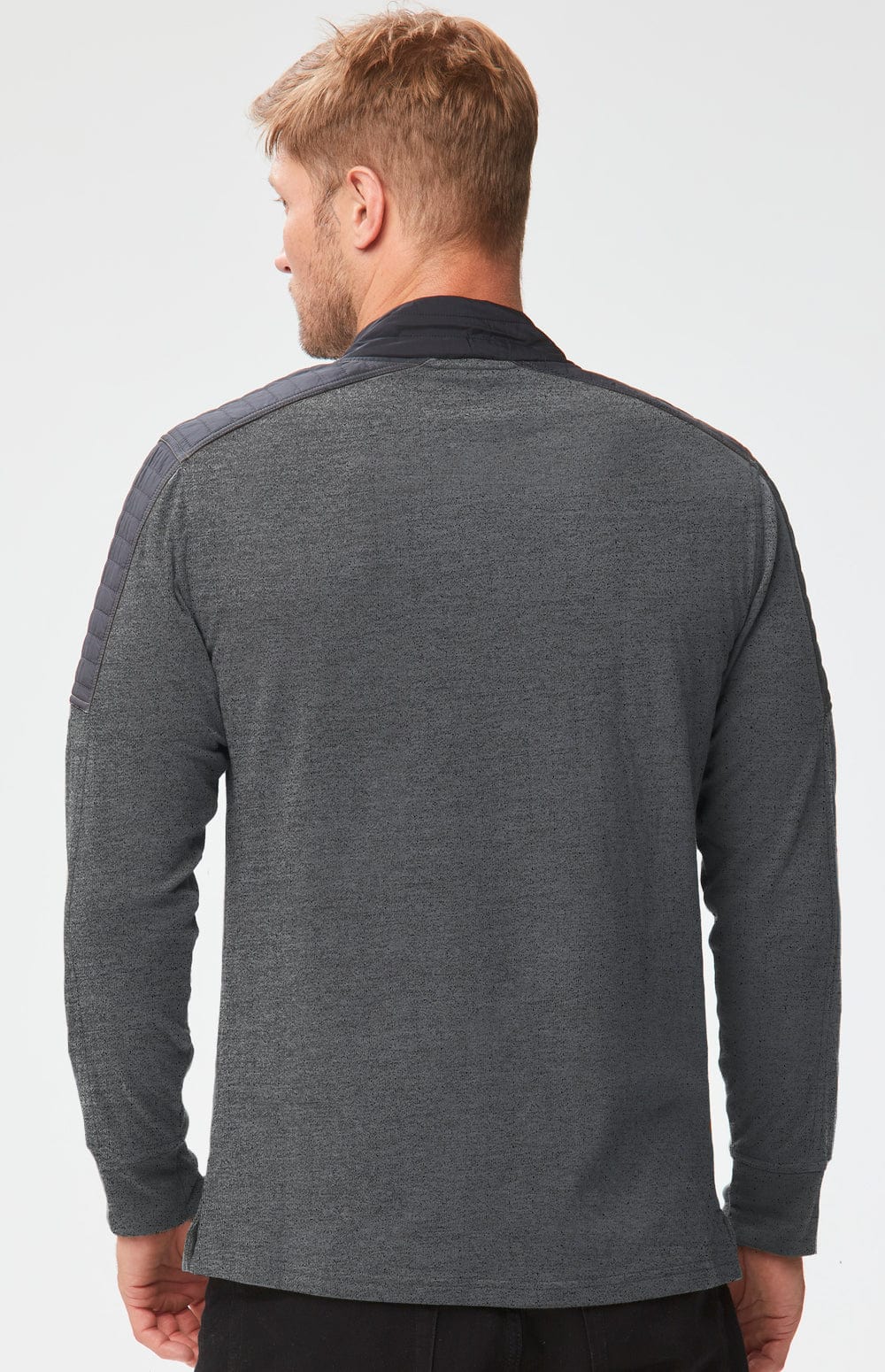 Mattias Men's Crew by Alp N Rock, Men's Grey Shirt with Grey Quilting on Shoulders and Black Chest Pocket