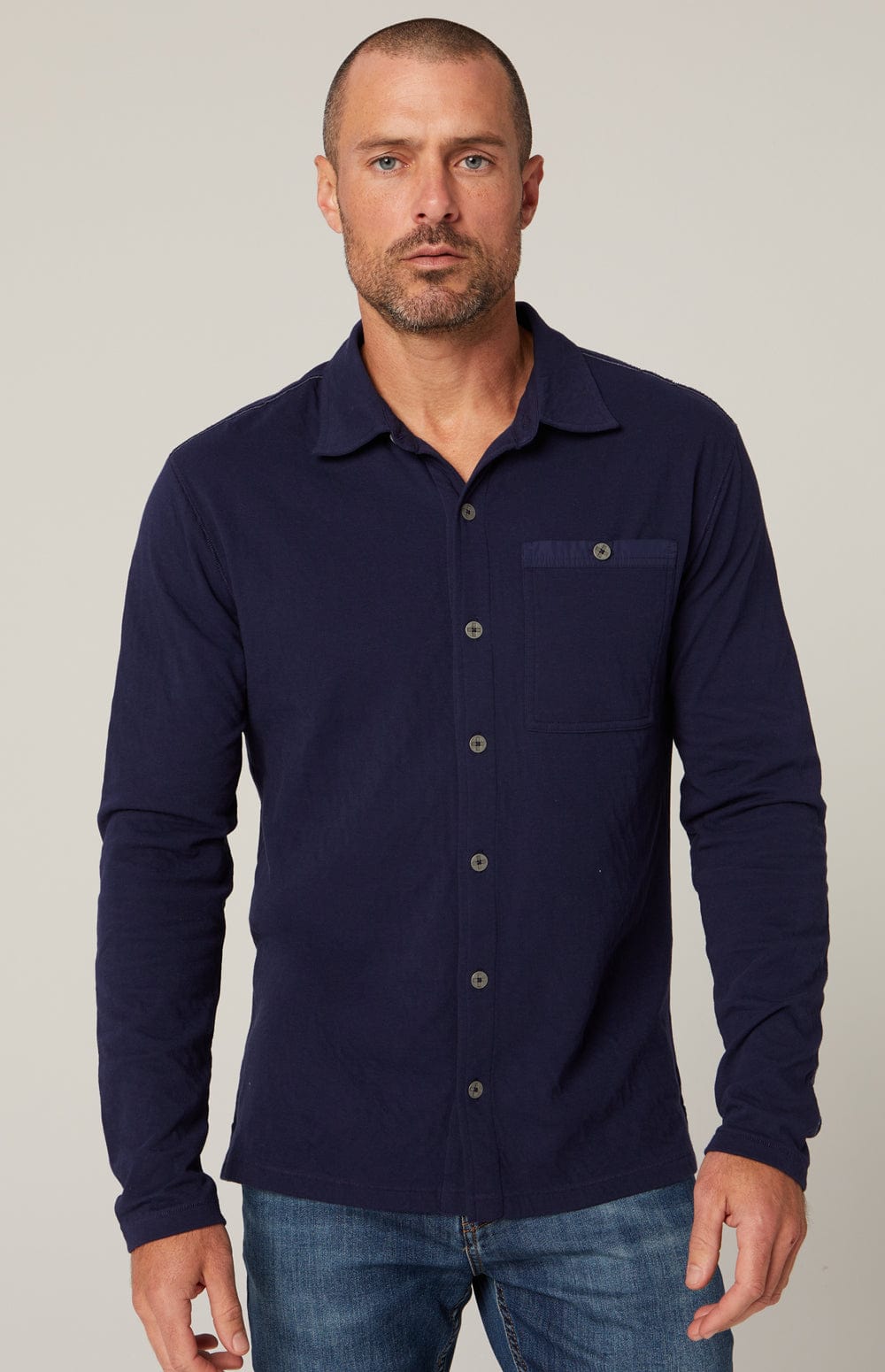 Jason Button Down by Alp N Rock, Men's Navy Button Down Shirt with Chest Pocket
