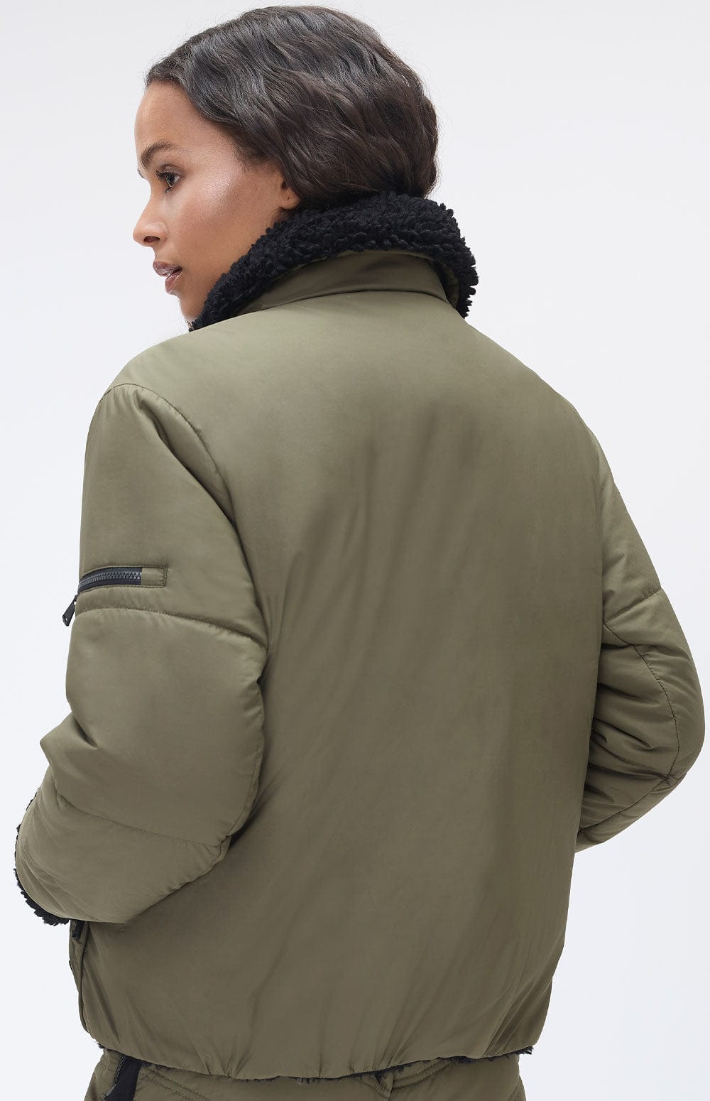 Amal Reversible Aviator Jacket by Alp N Rock, Women's Dark Green Aviator Jacket with Faux Fur Collar