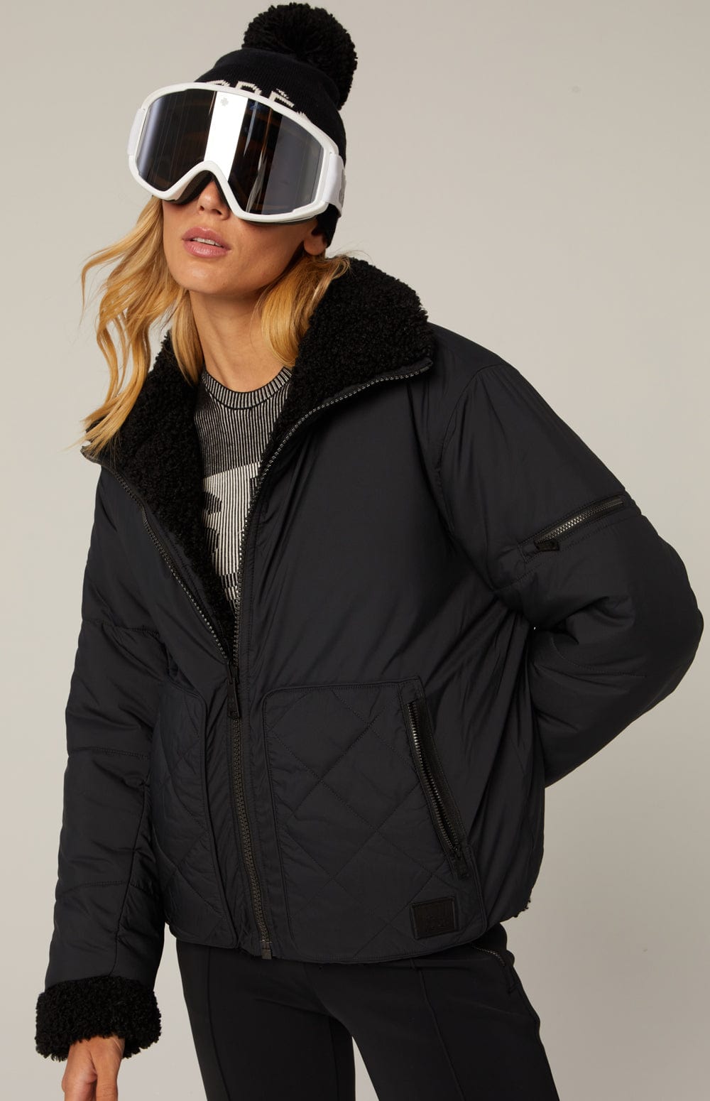 Amal Reversible Aviator Jacket by Alp N Rock, Women's Black Aviator Jacket With Black Shearling Inside