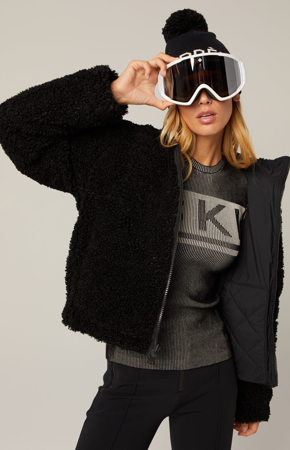 Amal Reversible Aviator Jacket by Alp N Rock, Women's Black Aviator Jacket With Black Shearling Inside