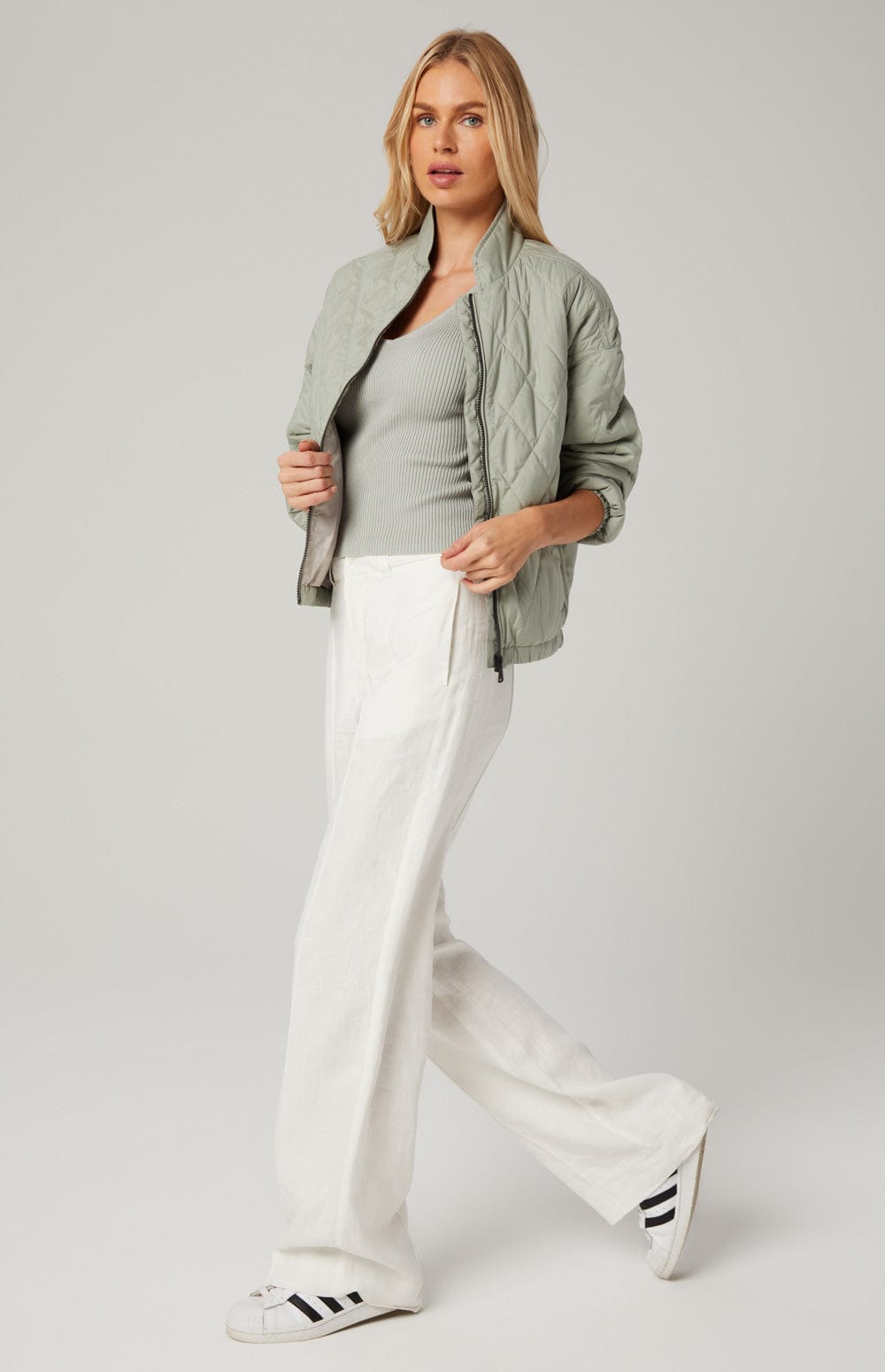 Kaden Crop Jacket by Alp N Rock, Women's Light Green Quilted Jacket with Zipper