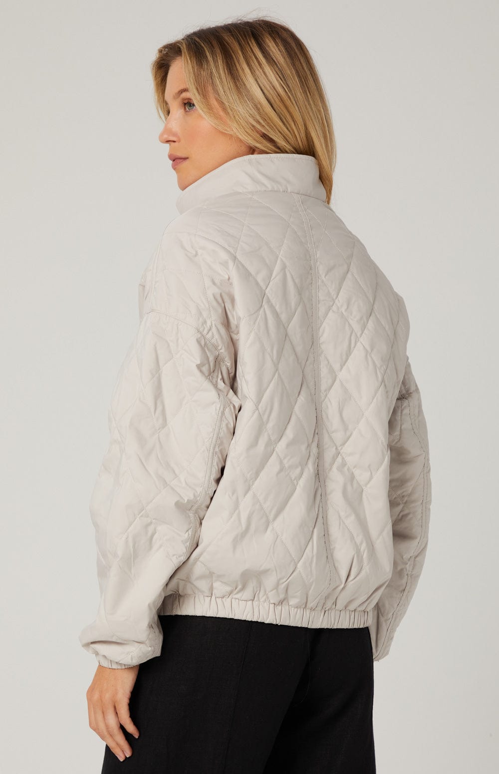 Kaden Crop Jacket by Alp N Rock, Women's Light Grey Quilted Jacket with Zipper