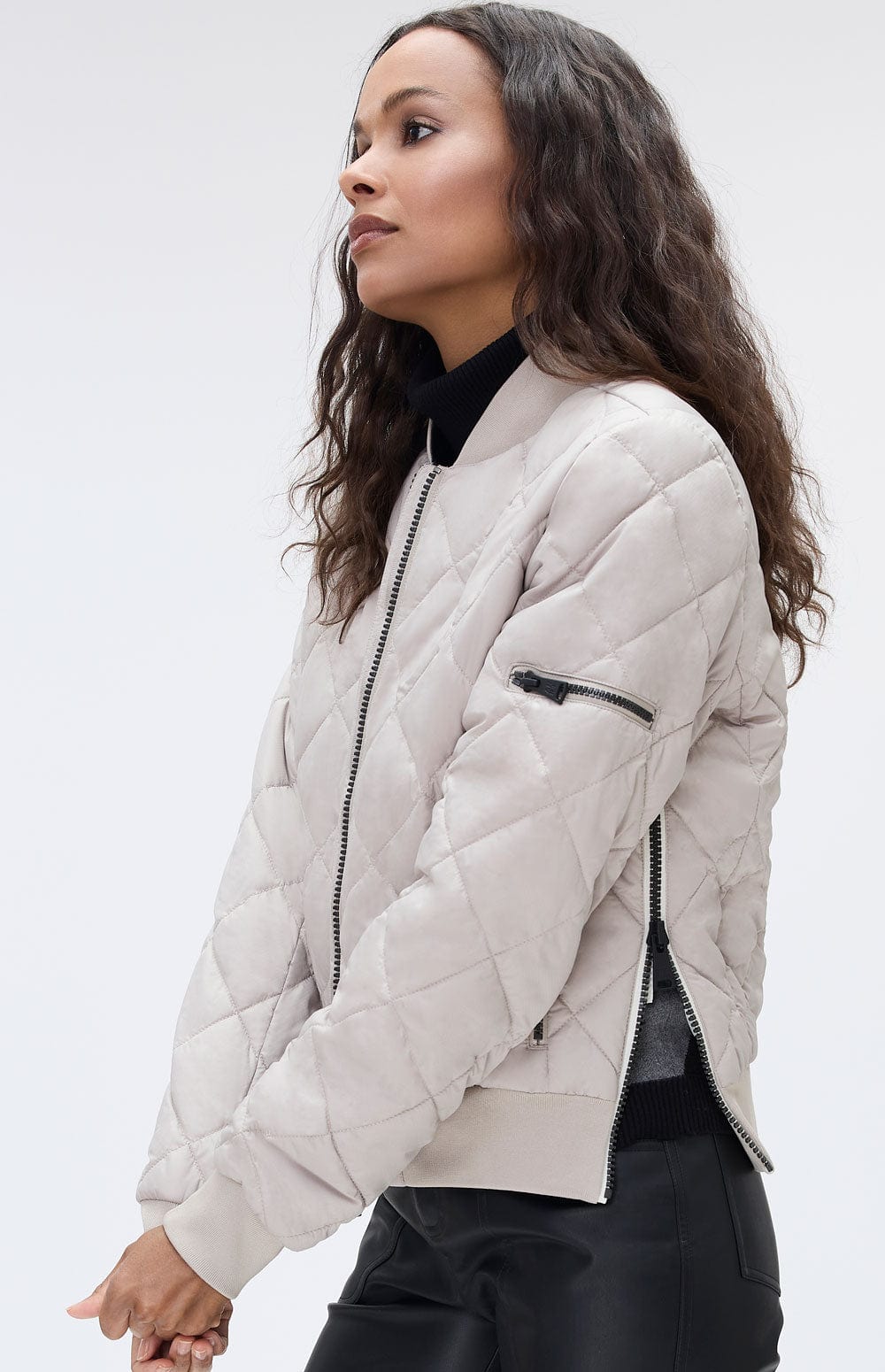 Metro Bomber Jacket by Alp N Rock, Women's Beige Quilted Bomber Jacket