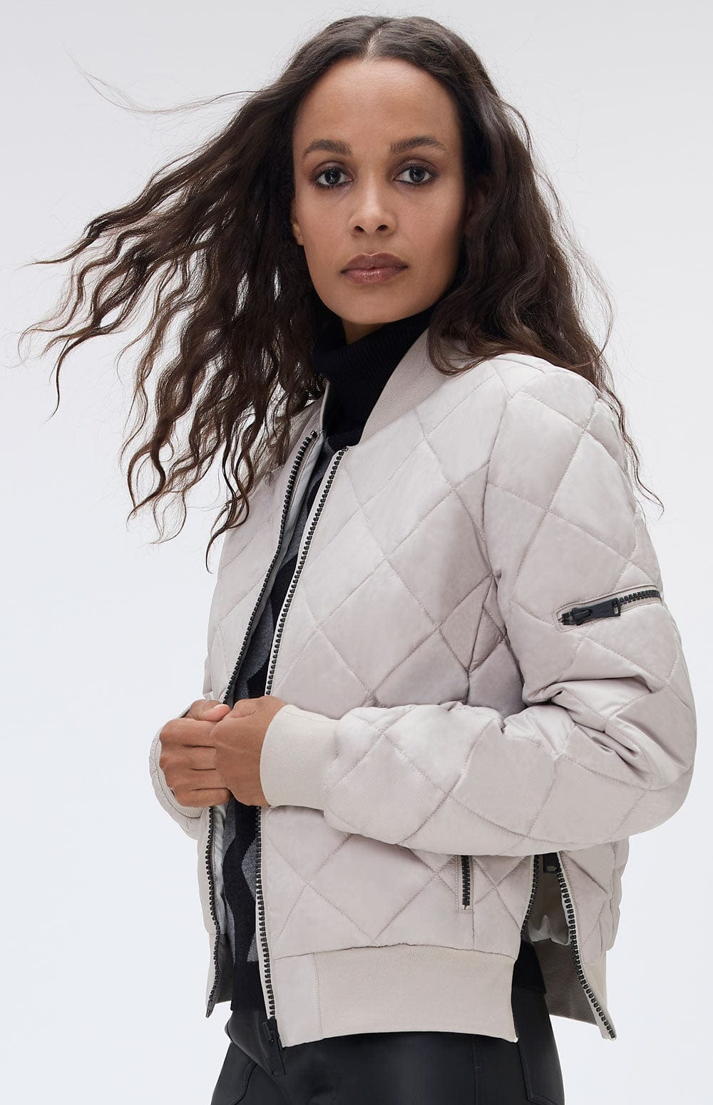 Metro Bomber Jacket by Alp N Rock, Women's Beige Quilted Bomber Jacket