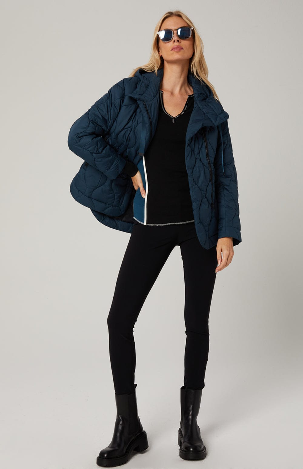 Nori Quilted Jacket by Alp N Rock, Women's Teal Blue Quilted Jacket with Zip Front and Hood