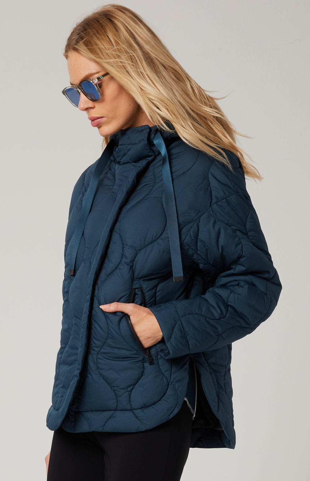 Nori Quilted Jacket by Alp N Rock, Women's Teal Blue Quilted Jacket with Zip Front and Hood