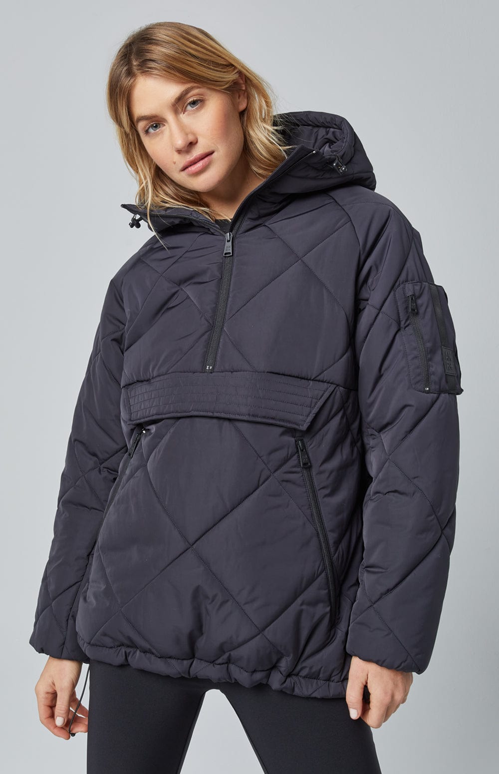 Yuki Anorak Pullover Jacket by Alp N Rock, Women's Black Quilted Pullover Jacket with Front Pocket and Hood