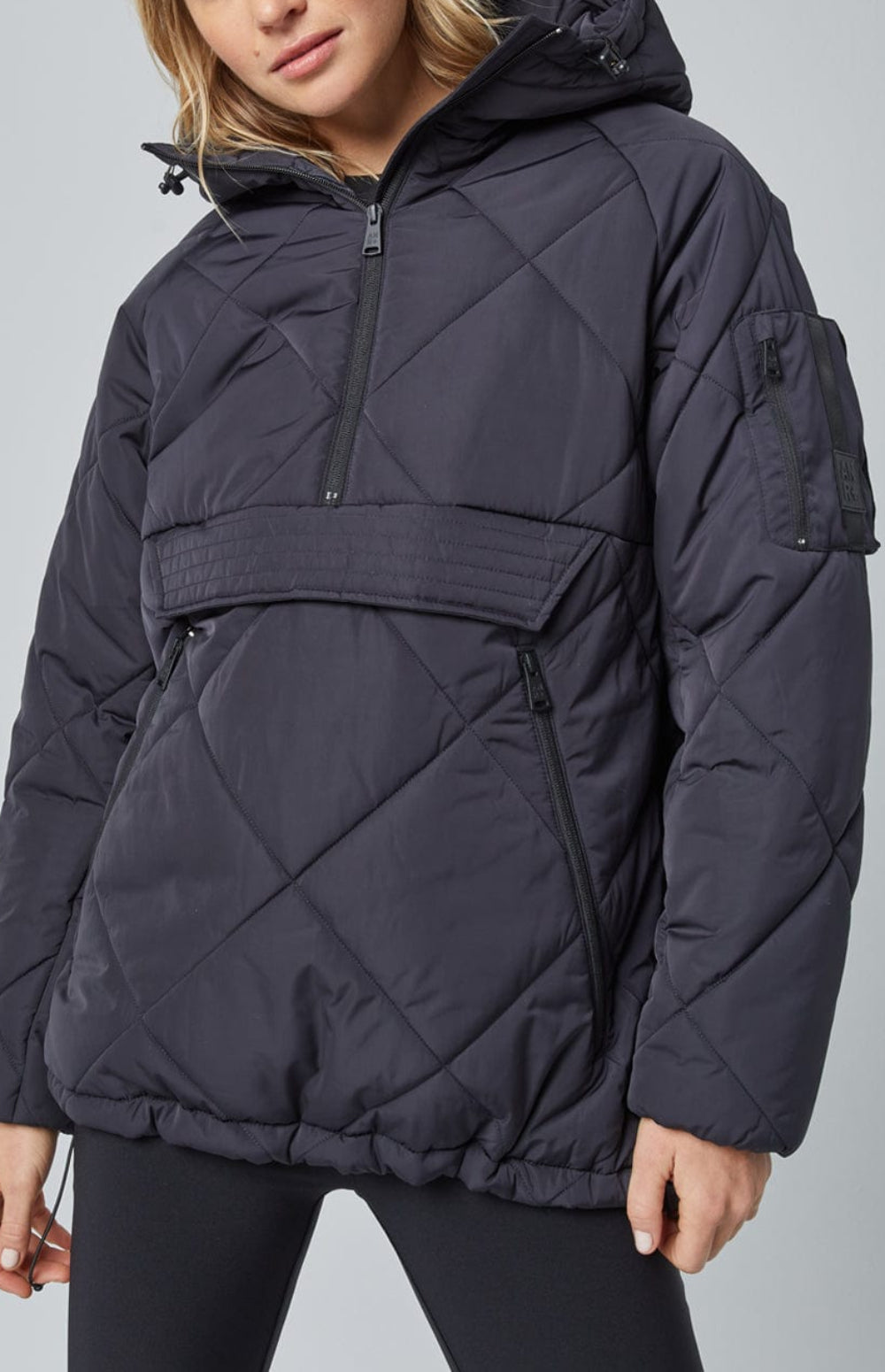 Yuki Anorak Pullover Jacket by Alp N Rock, Women's Black Quilted Pullover Jacket with Front Pocket and Hood