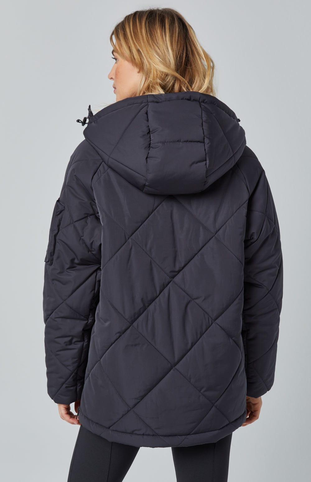 Yuki Anorak Pullover Jacket by Alp N Rock, Women's Black Quilted Pullover Jacket with Front Pocket and Hood