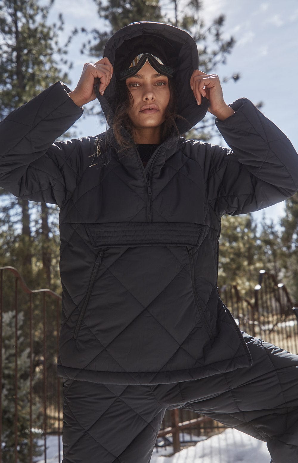 Yuki Anorak Pullover Jacket by Alp N Rock, Women's Black Quilted Pullover Jacket with Front Pocket and Hood
