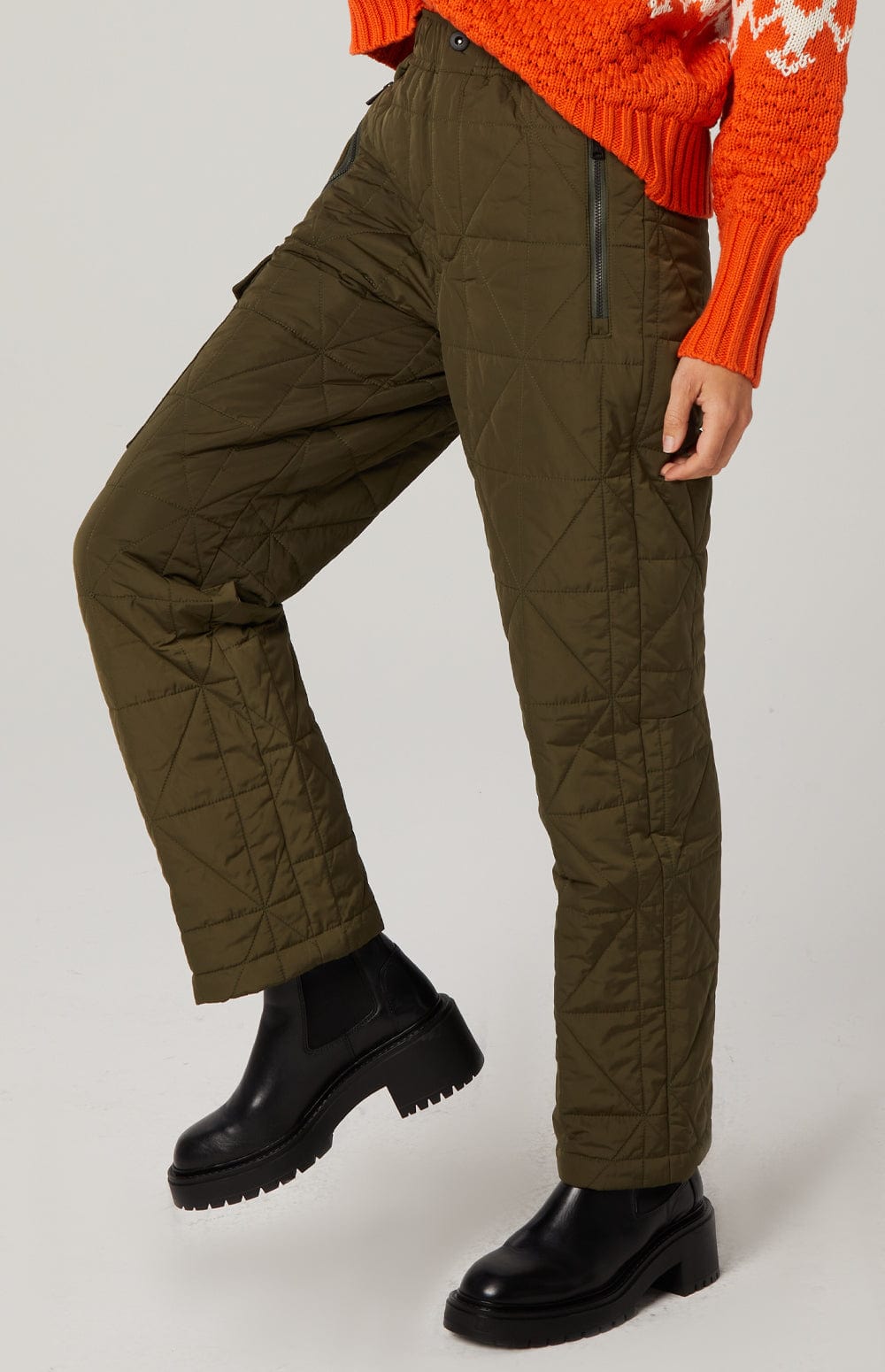 Cora Quilted Pant by Alp N Rock, Women's Olive Green Quilted Pant, Loose Fit and Multiple Pockets