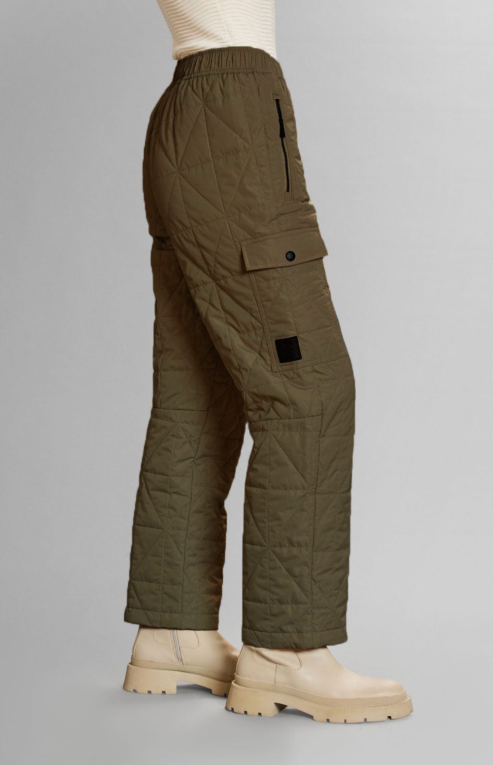 Cora Quilted Pant by Alp N Rock, Women's Olive Green Quilted Pant, Loose Fit and Multiple Pockets