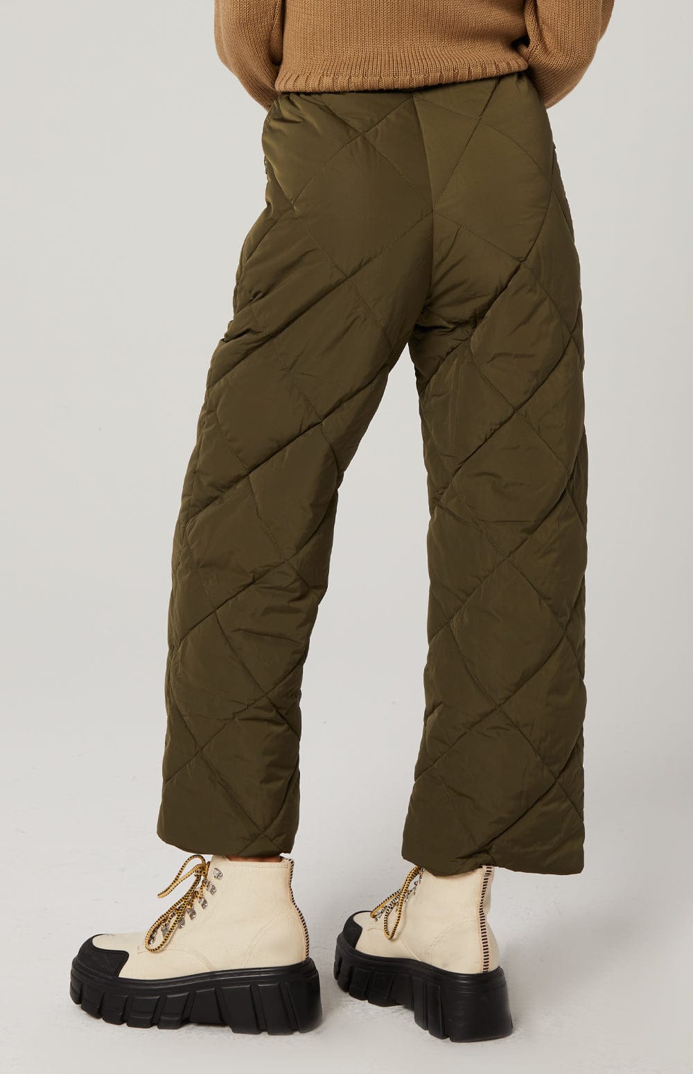 Mika Quilted Pant by Alp N Rock, Women's Olive Green Quilted Puffer Ski Pant with Zipper Fly and Pockets