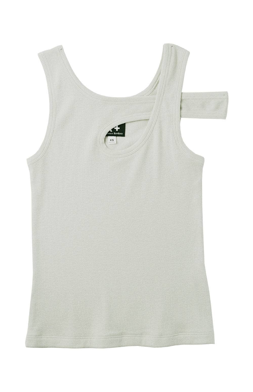 Elisa Top by Alp N Rock, Women's Light Green Knit Tank Top with Overlapping Straps and Shoulder Cut Out