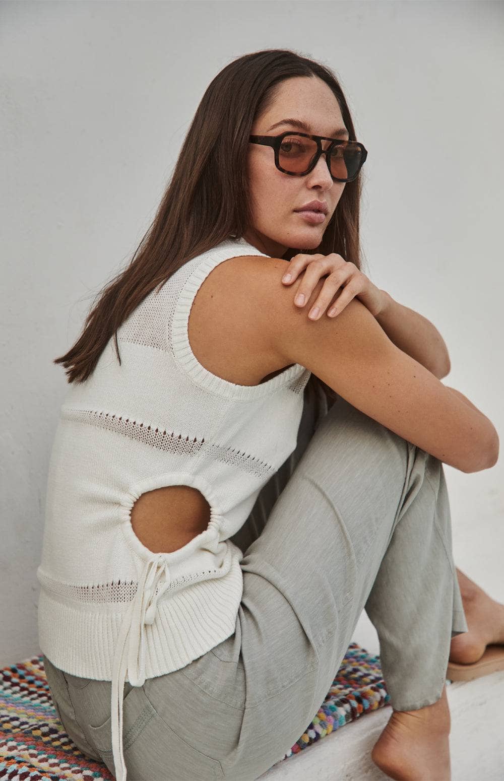 Elsa Tank by Alp N Rock, Women's White Sleeveless Sweater Tank with Side Cut Outs