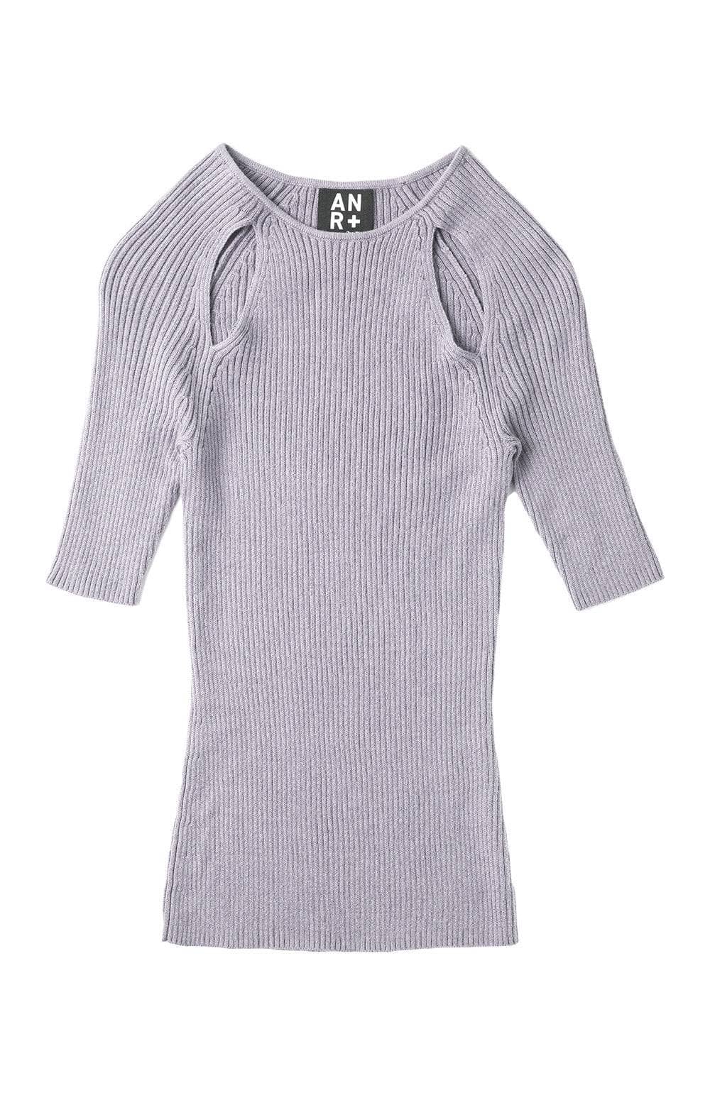 Lily Crewneck Sweater by Alp N Rock, Women's Lavender Short Sleeve Knit Top with Shoulder Cut Outs