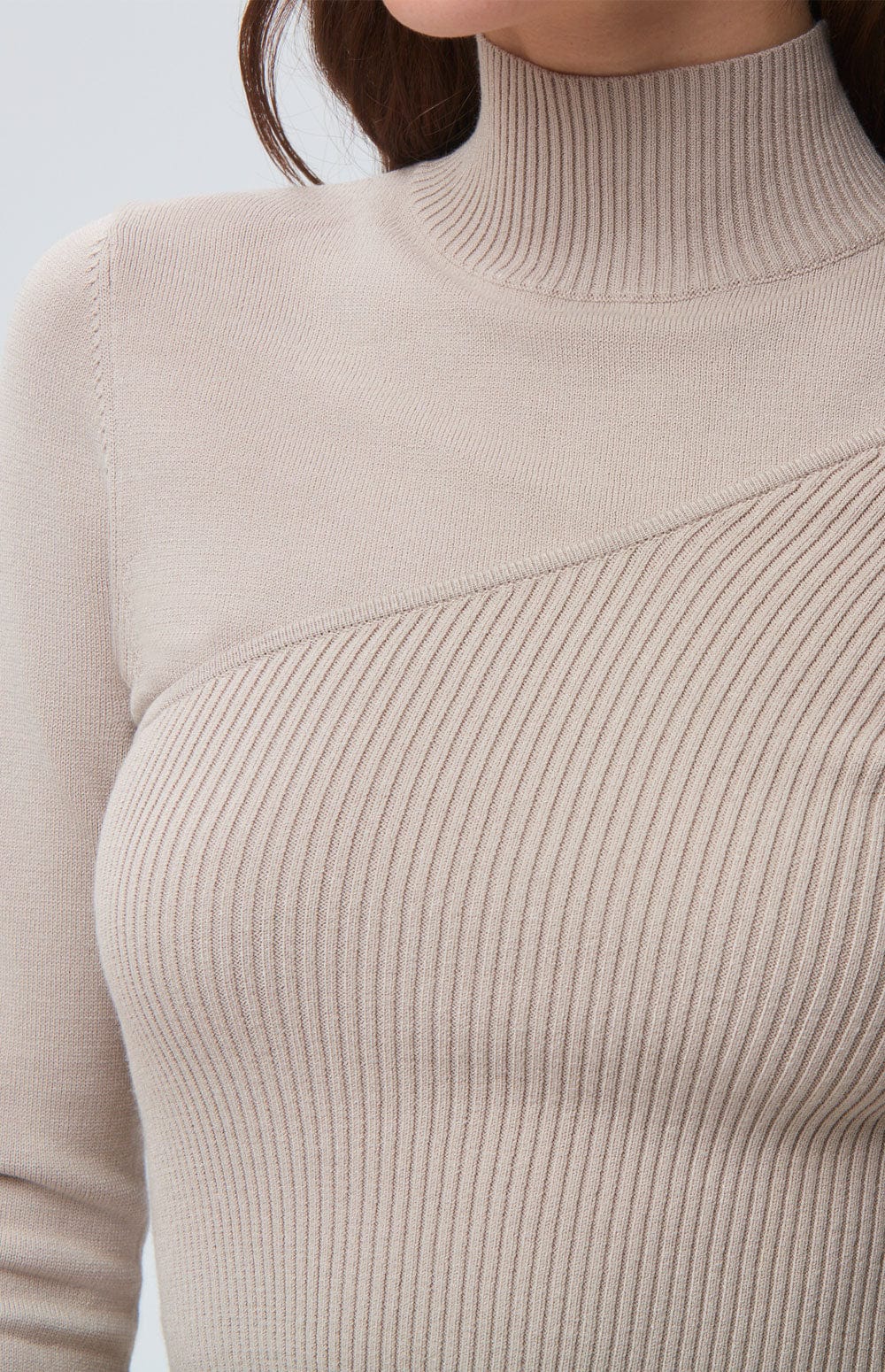 Marie Sweater by Alp N Rock, Wome's Beige Sweater with Mock Neck and Long Sleeve and One Shoulder Layer on Top