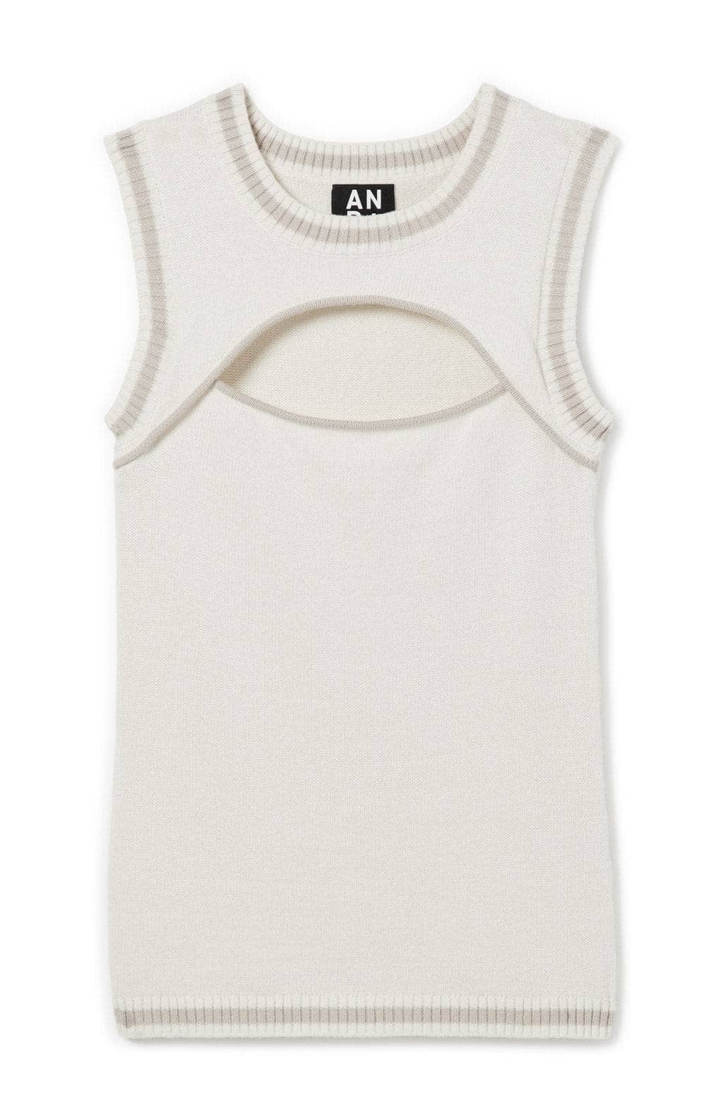 Quinn Sweater Vest by Alp N Rock, Women's Ivory Sleeveless Sweater Tahnk with Chest Cut Out