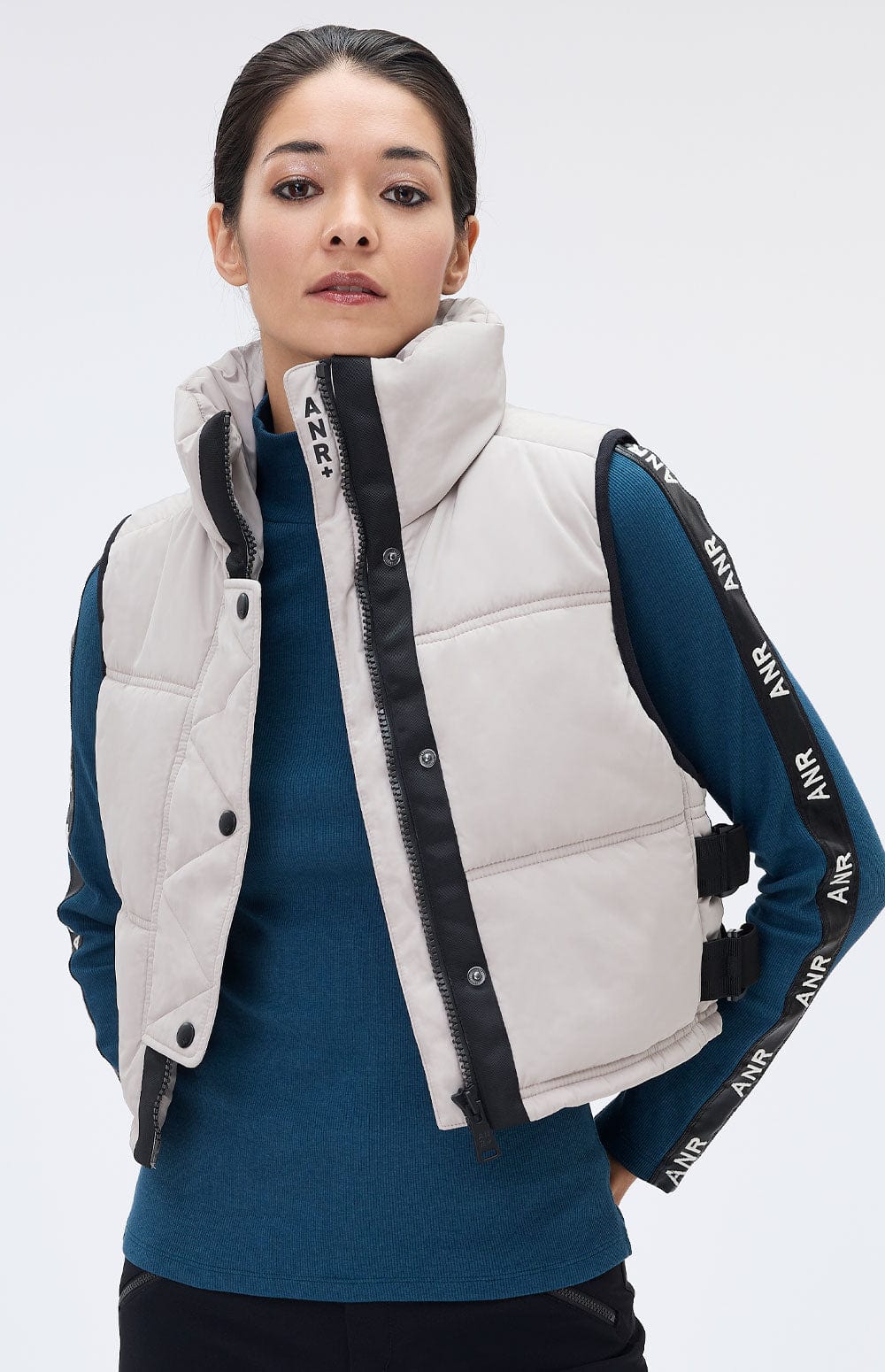 La Vitesse Cropped Vest by Alp N Rock, Women's Beige Cropped Puffer Vest