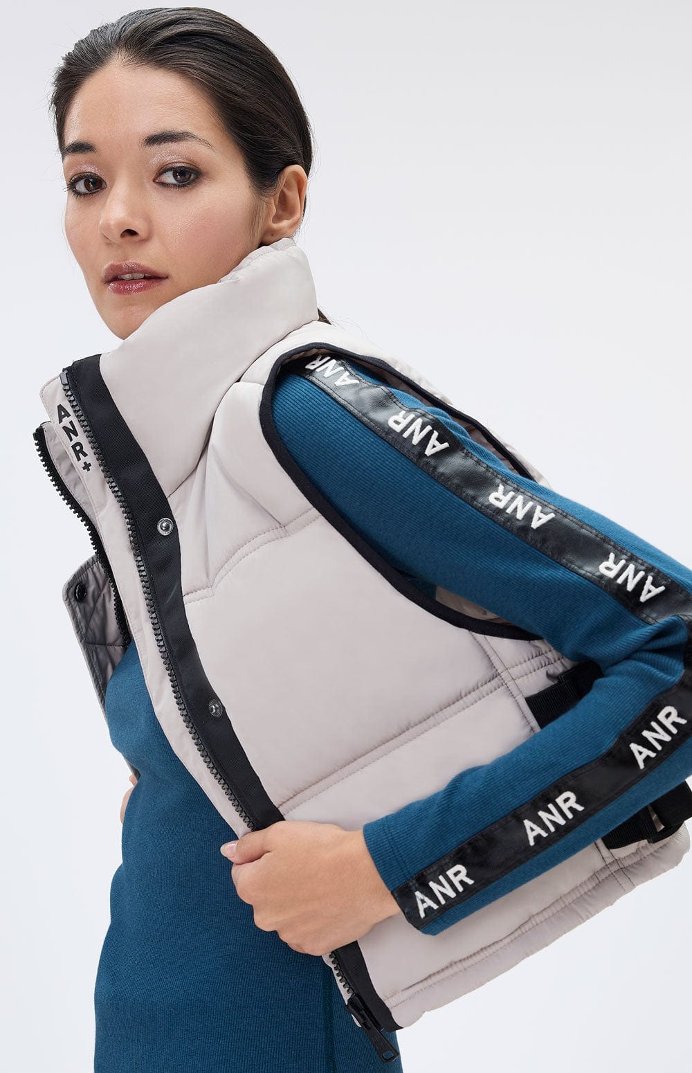 La Vitesse Cropped Vest by Alp N Rock, Women's Beige Cropped Puffer Vest