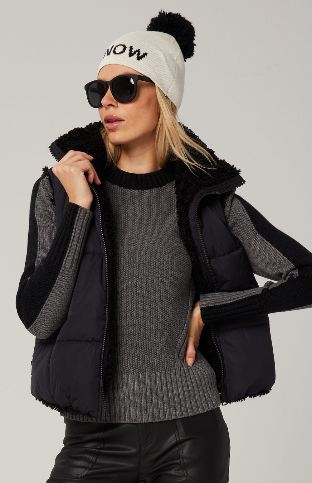 Sonja Reversible Vest by Alp N Rock, Women's Reversible Black Vest with Black Shearling Inside