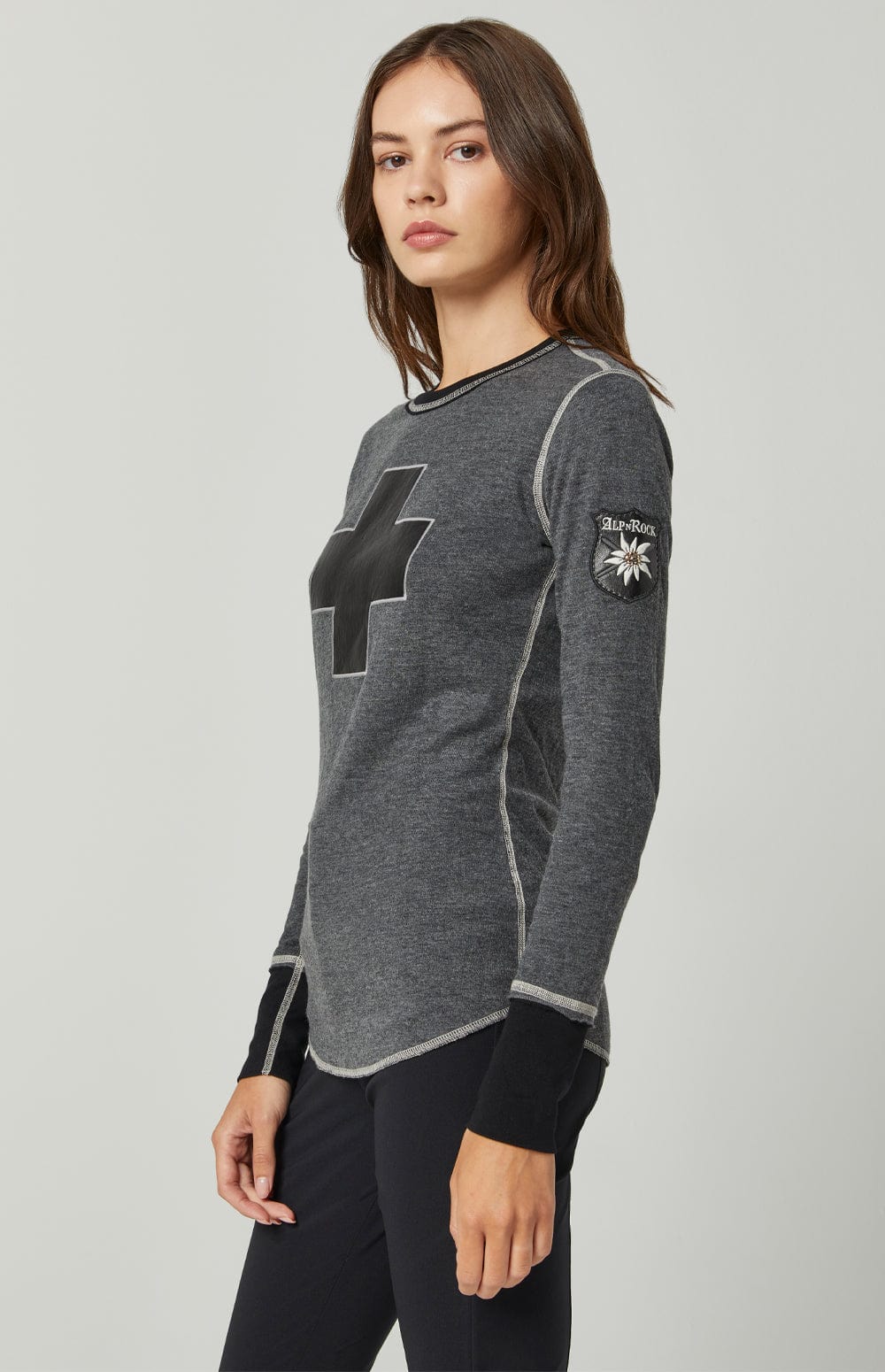 Alp N Rock Womens Crew Shirt Helvetica Crew | Heather Black
