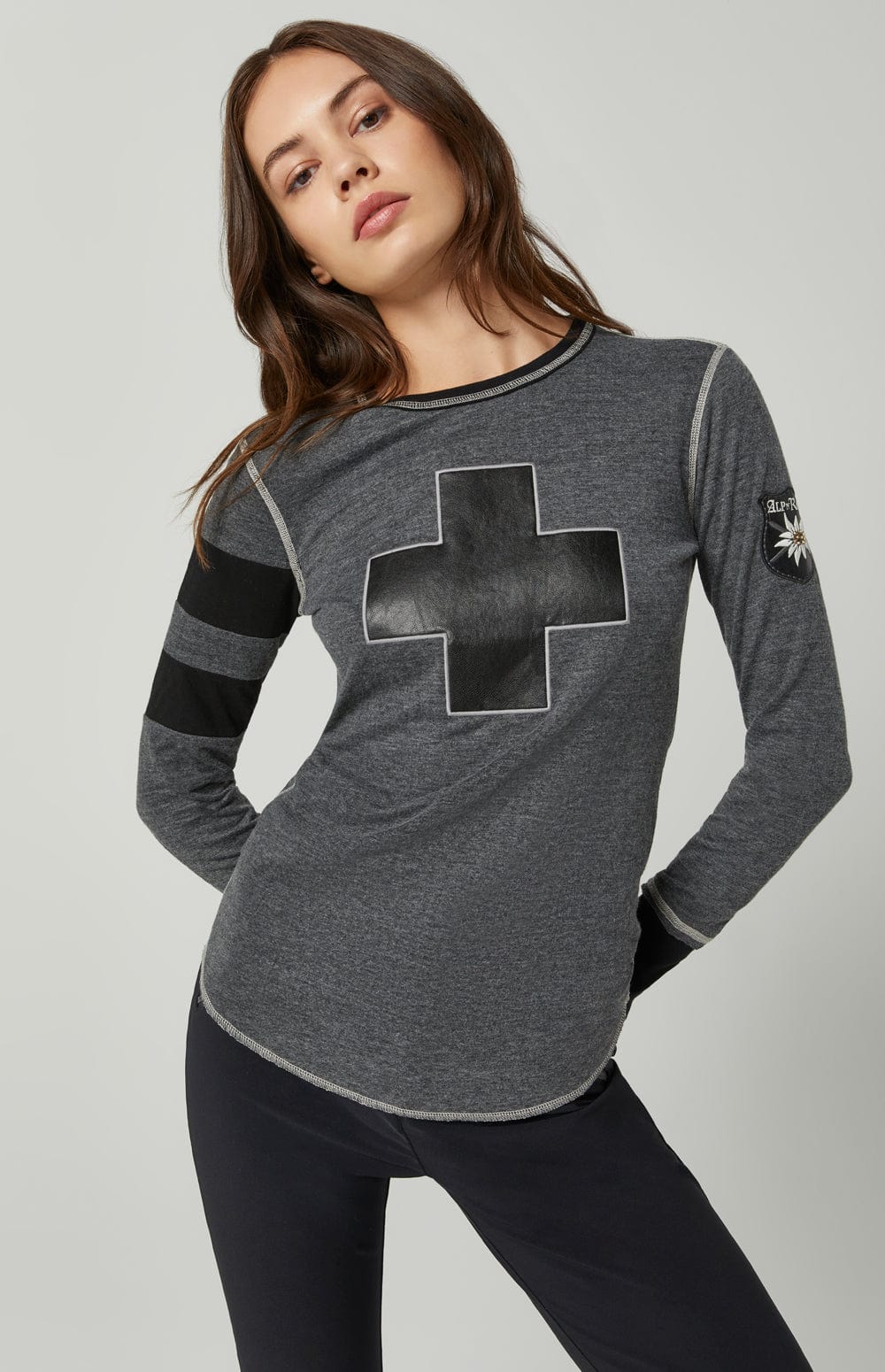 Alp N Rock Womens Crew Shirt Helvetica Crew | Heather Black