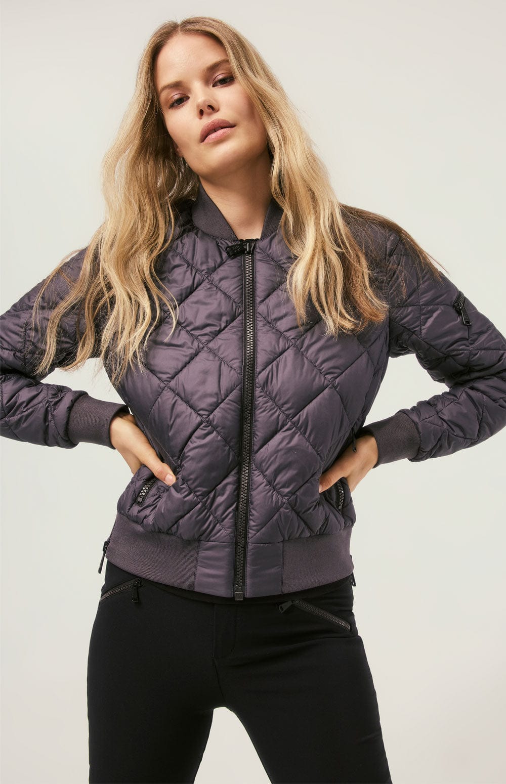 Metro Bomber Jacket by Alp N Rock, Women's Charcoal Grey Quilted Bomber Jacket