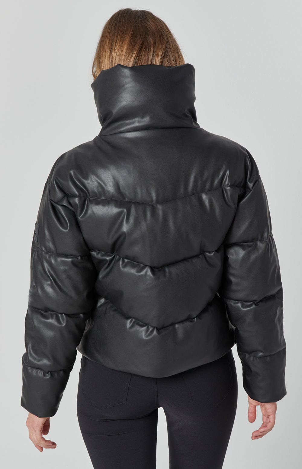 ANR Womens Jacket Peak Puffer II Jacket | Black Faux Leather