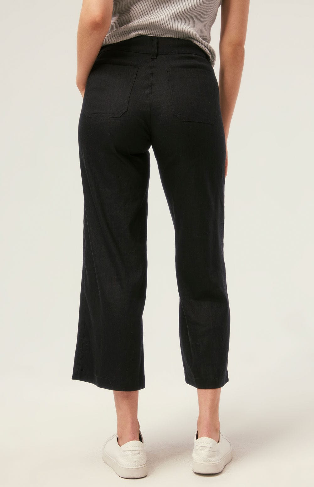 Lacey Pant by Alp N Rock, Women's Black Linen Wide Legged Crop Pant with Front Pockets