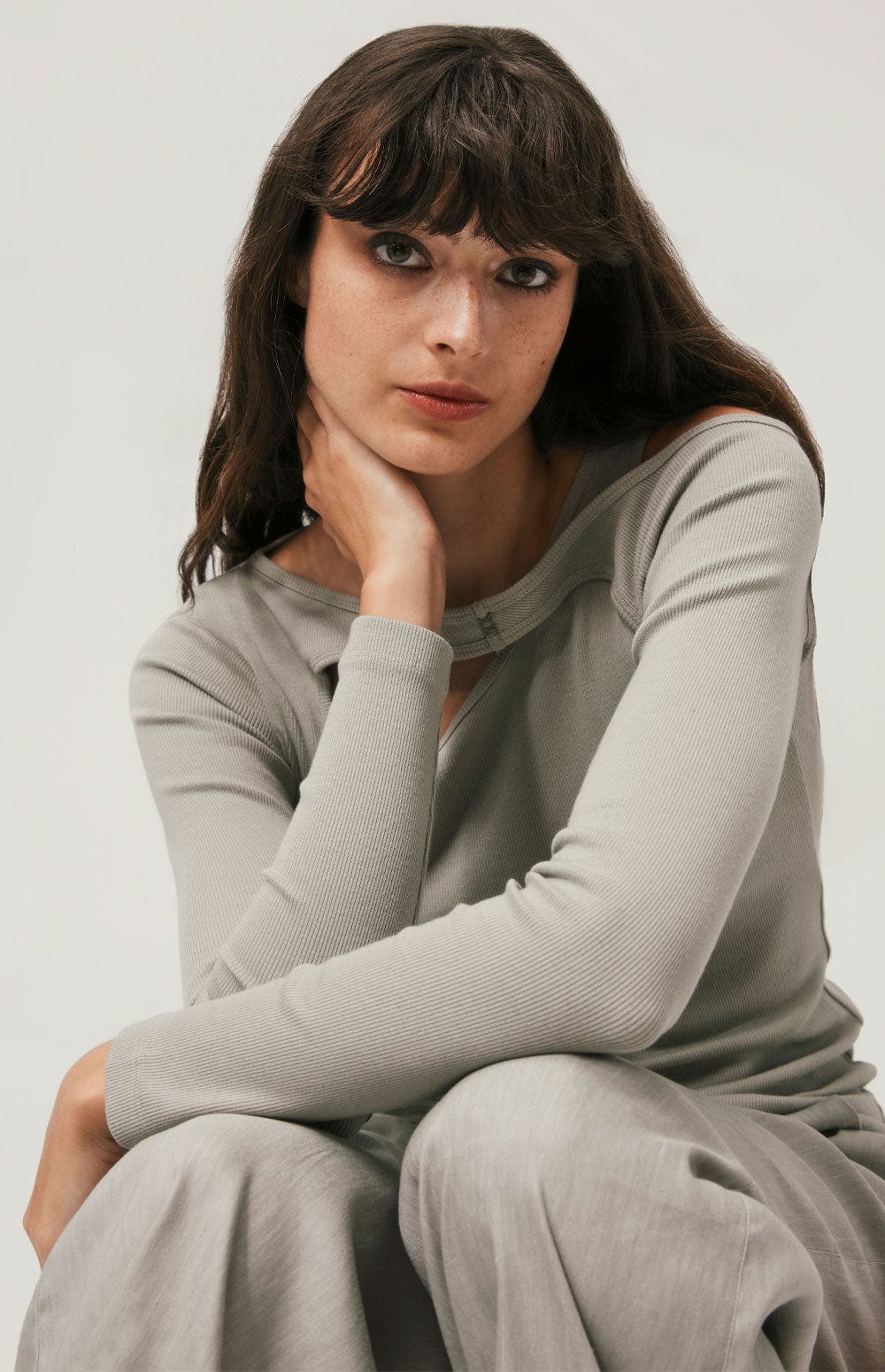 Nalla Crewneck Top by Alp N Rock, Women's Light Green Longsleeve Top with Overlapping Straps