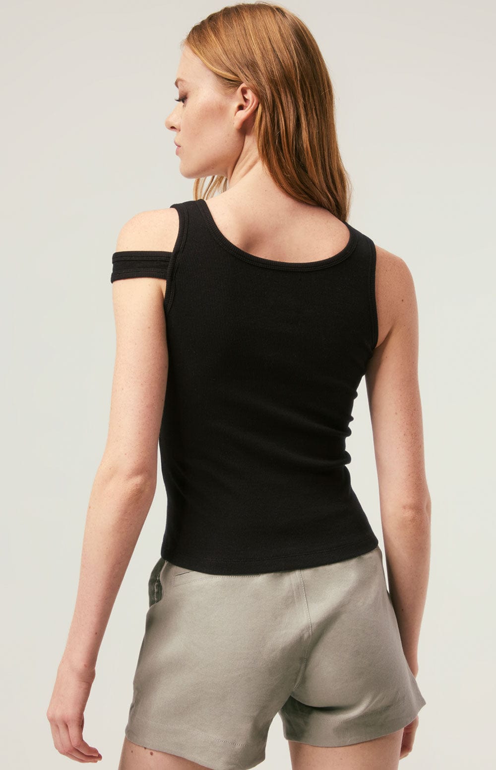 Elisa Tank Top by Alp N Rock, Women's Black Knit Tank Top with Overlapping Shoulder Straps