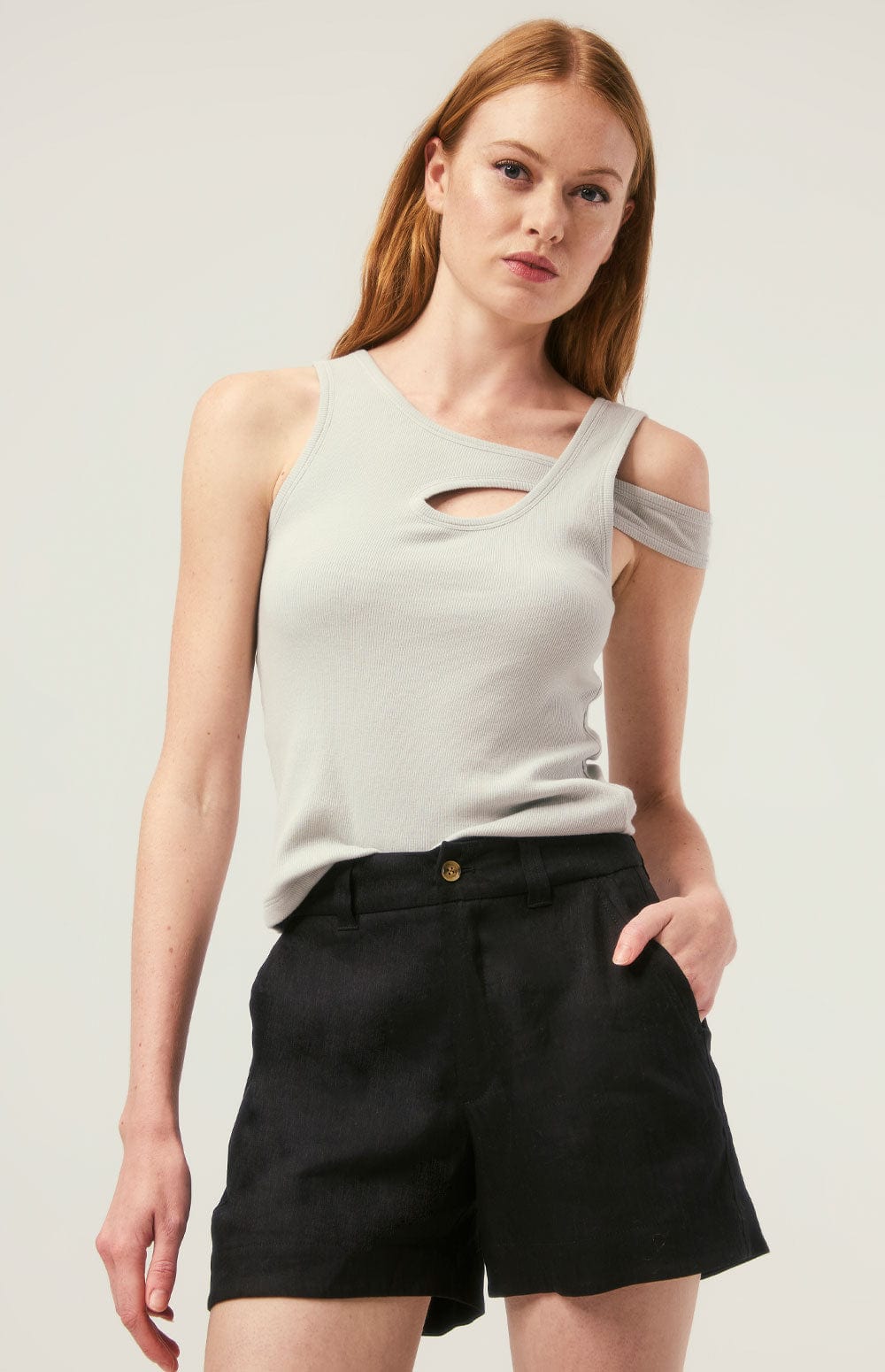 Elisa Tank Top by Alp N Rock, Women's Light Green Knit Tank Top with Overlapping Shoulder Straps