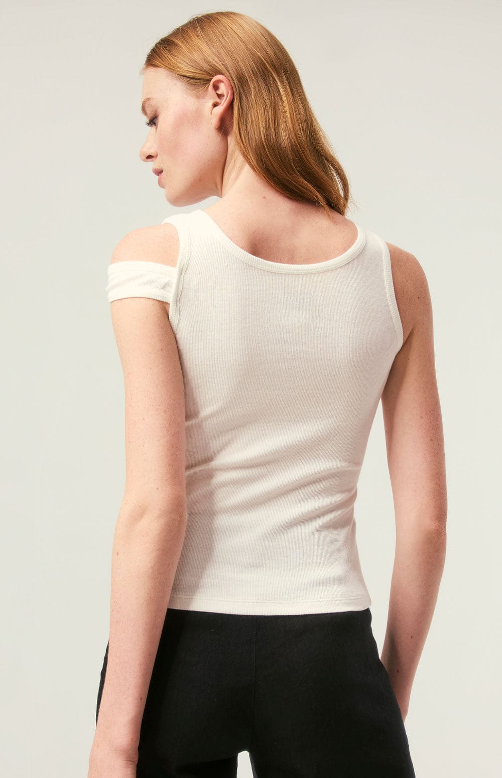 Elisa Tank Top by Alp N Rock, Women's White Knit Tank Top with Overlapping Shoulder Straps
