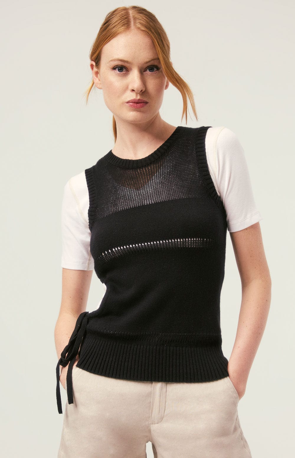 Elsa Tank by Alp N Rock, Women's Black Sleeveless Sweater Tank with Side Cut Outs