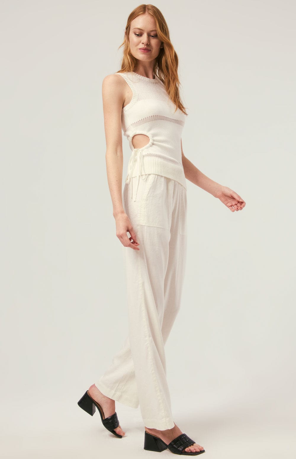 Elsa Tank by Alp N Rock, Women's White Sleeveless Sweater Tank with Side Cut Outs