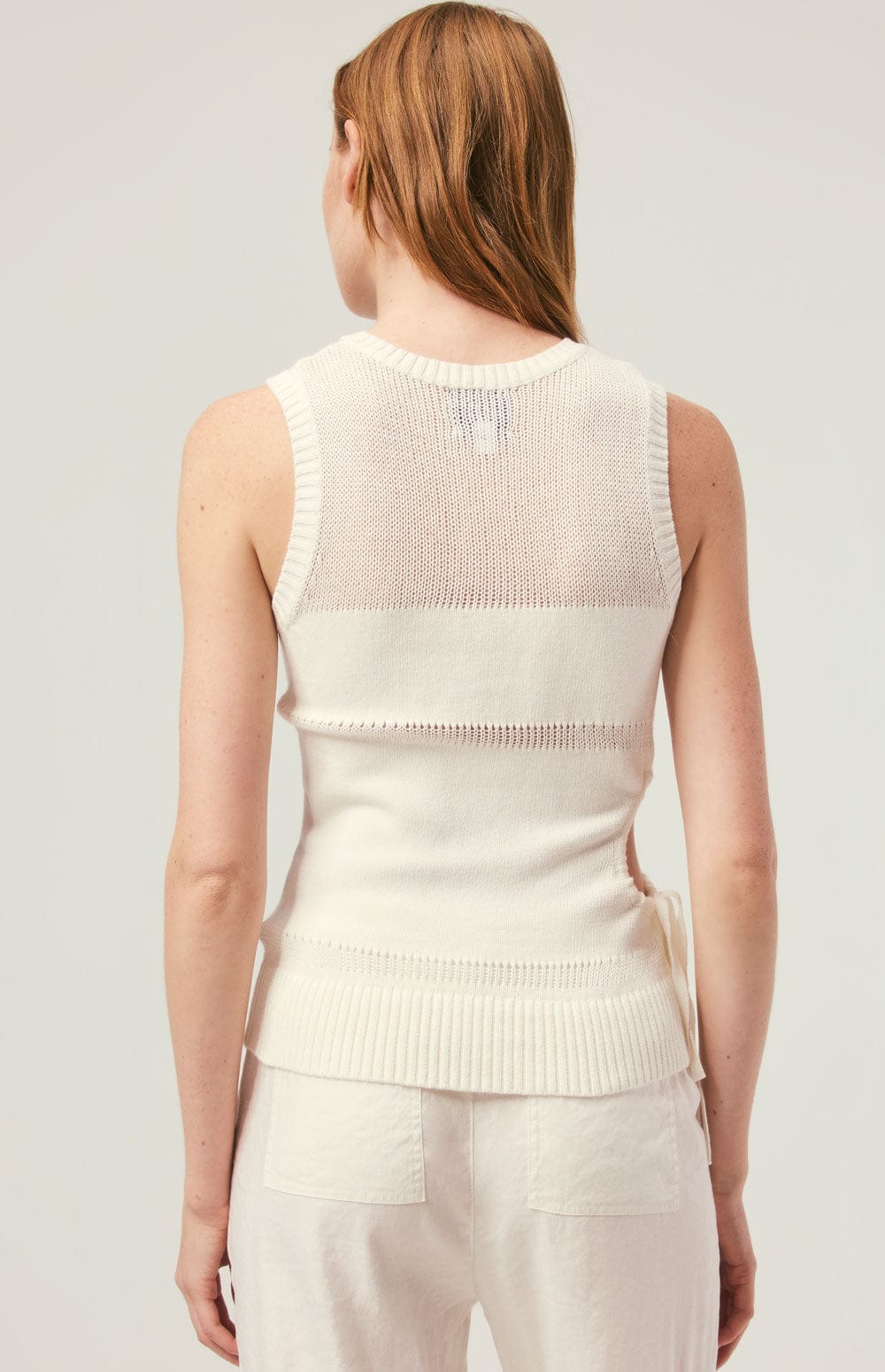 Elsa Tank by Alp N Rock, Women's White Sleeveless Sweater Tank with Side Cut Outs