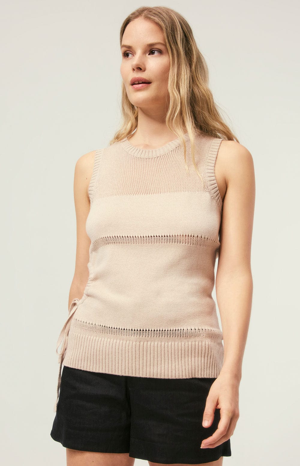 Elsa Tank by Alp N Rock, Women's Grey Sleeveless Sweater Tank with Side Cut Outs