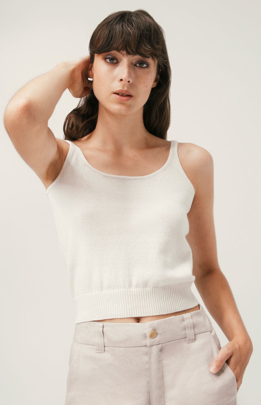 Gia Tank Top by Alp N Rock, Women's White Sleeveless Knit Tank Top
