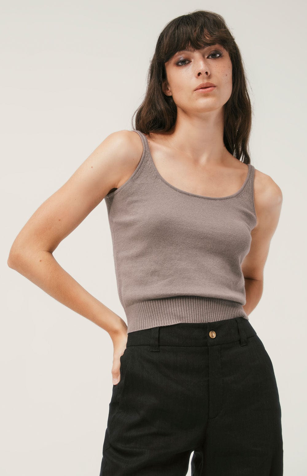 Gia Tank Top by Alp N Rock, Women's Beige Sleeveless Knit Tank Top