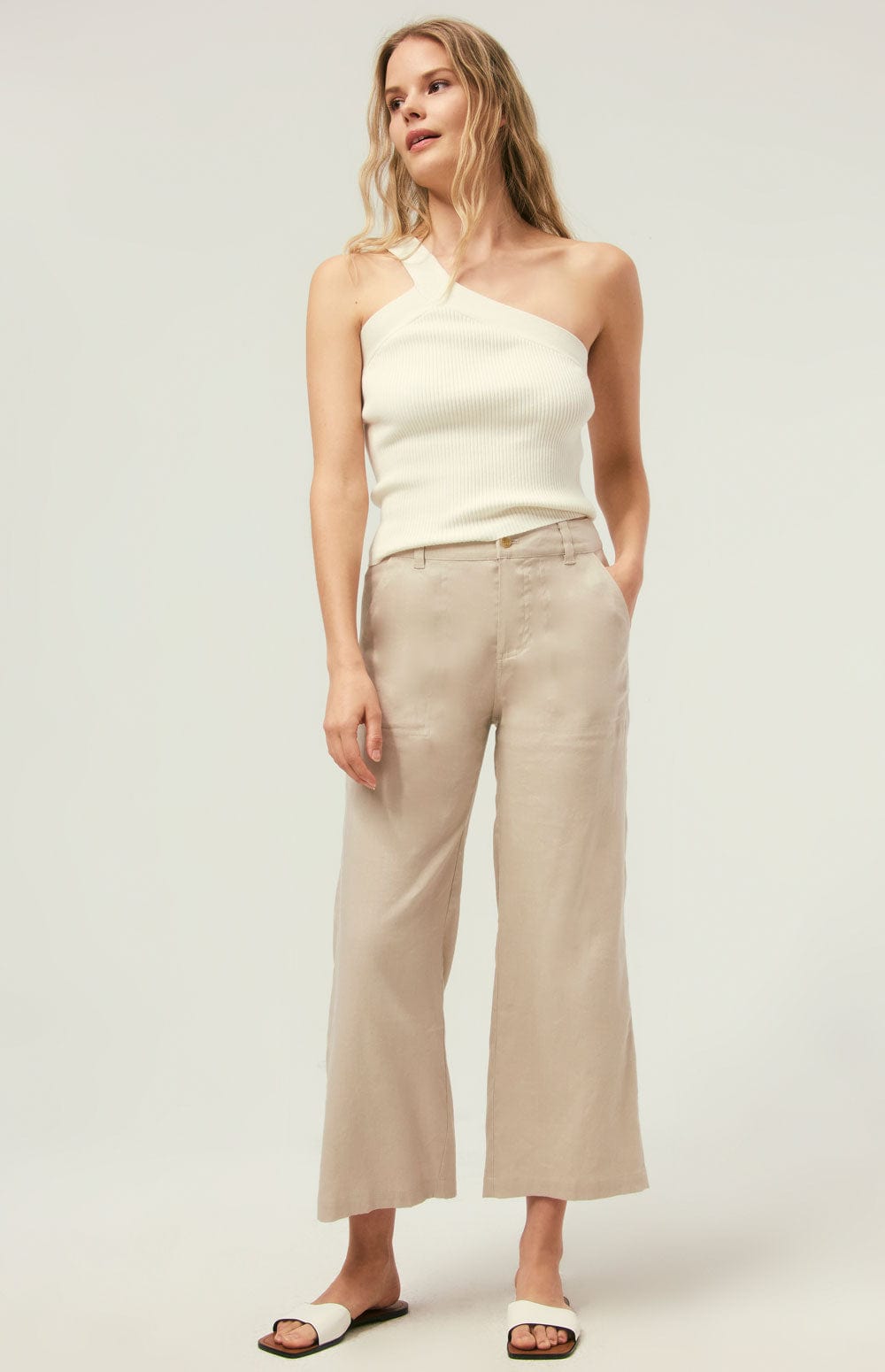 Kenna Top by Alp N Rock, Women's White Asymmetrical Knit Tank with Single Strap