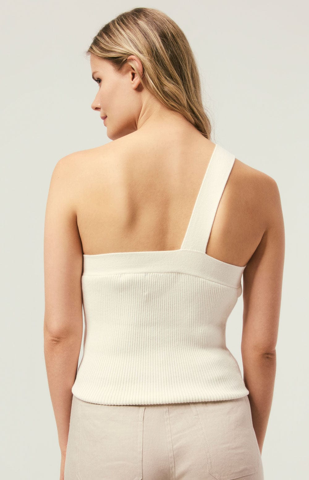 Kenna Top by Alp N Rock, Women's White Asymmetrical Knit Tank with Single Strap