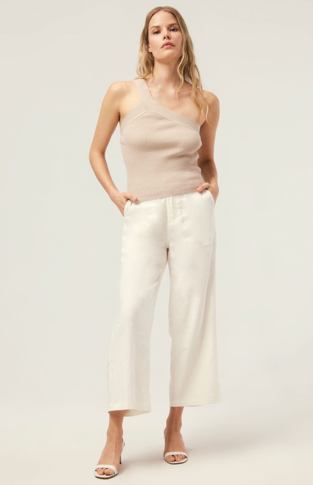 Kenna Top by Alp N Rock, Women's Grey Asymmetrical Knit Tank with Single Strap