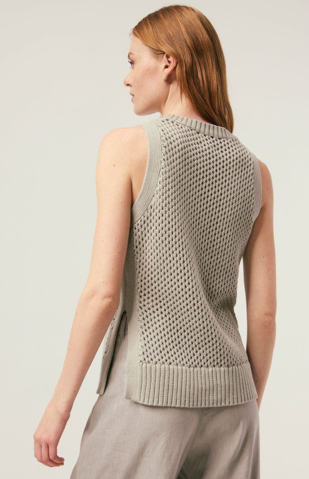 Vivi Tank Top Sweater by Alp N Rock, Women's Light Green Open Knit Sweater