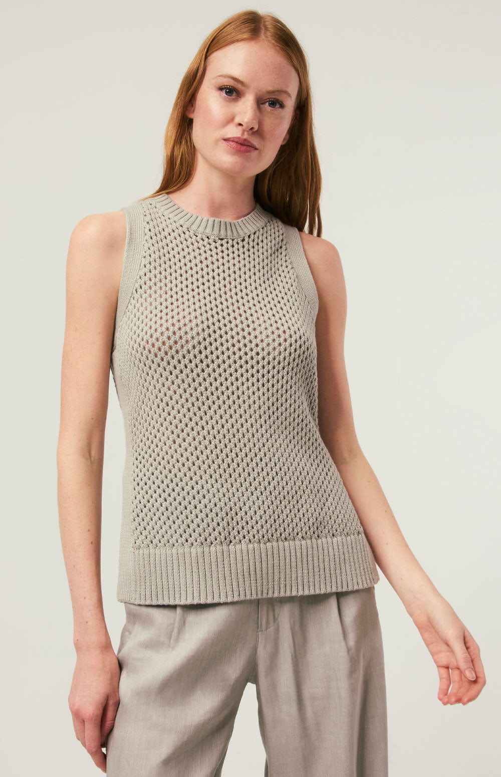 Vivi Tank Top Sweater by Alp N Rock, Women's Light Green Open Knit Sweater